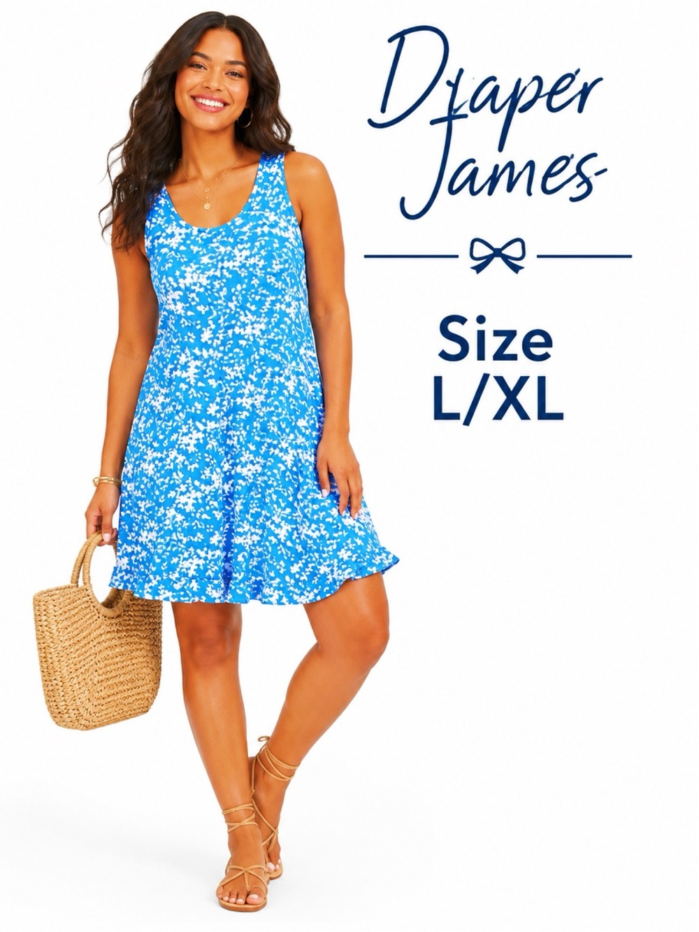 DRAPER JAMES Blue Floral Mini Tank Dress Size Large